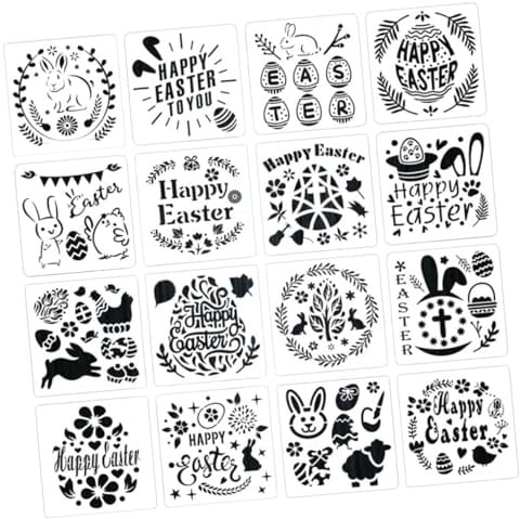 SEWACC Pochoirs de Peinture Soi-Même Pâques 16 Pièces Modèles en Plastique Lavable pour Garçon et Filles Pochoirs de Dessin Réutilisables Décorations Fête sur Bois Verre Mur