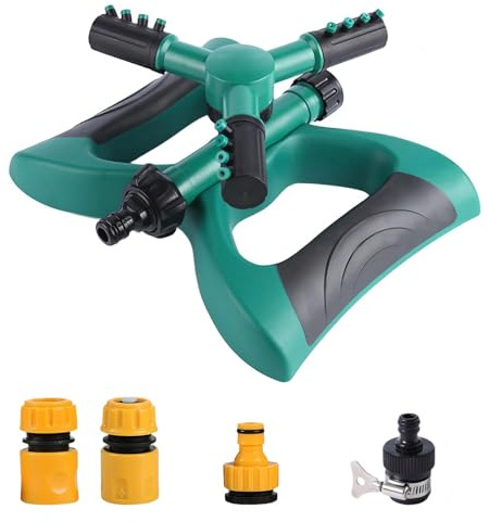 Vbvbip Aspersor giratorio automático con base de mariposa (juego de 4 puntos), aspersor de césped giratorio de 360° con rociador de agua ajustable para jardín mediano a grande, patio y sistema de