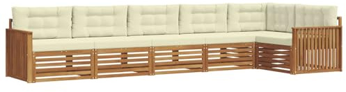 vidaXL Outdoor-Sofagarnitur mit Kissen 6 pcs Natur und Creme, Gartenmöbel, Moderne Sofa-Garnitur, Eck-Sitzgruppe für Lounge draußen, bequemer Terrassenstuhl