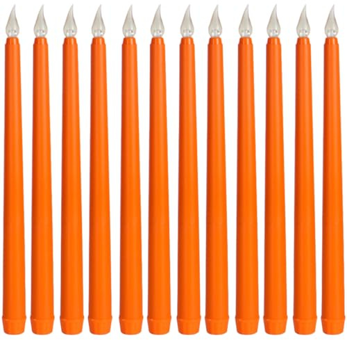 Abaodam 12Pcs Flameless LED Battery Taper Candles Flickering Orange Electronic Candle Lights for Romantic Home and Party Ambience