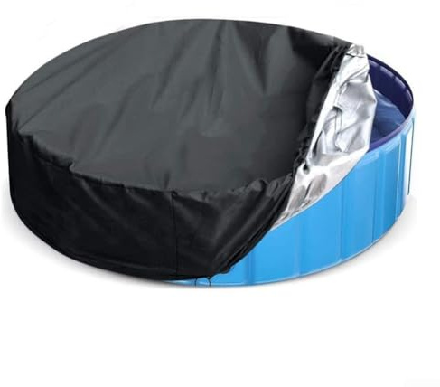 Cubierta Redonda Impermeable para Piscinas de Mascotas con cordón Ajustable | Funda Oxford 210D, protección UV, cubierta antipolvo para piscinas de mascotas, color negro (160 x 30 cm, negro 210D)