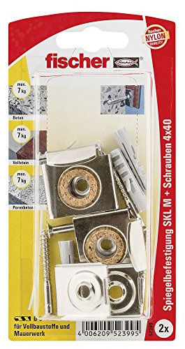 Fischer Spiegelbef. SKL M K SB-Karte, Inhalt: 4 x Dübel S 6, 4 x Schrauben Durchmesser 4 x 40, 2 x Spiegelhalter mit/ohne Feder, 052399