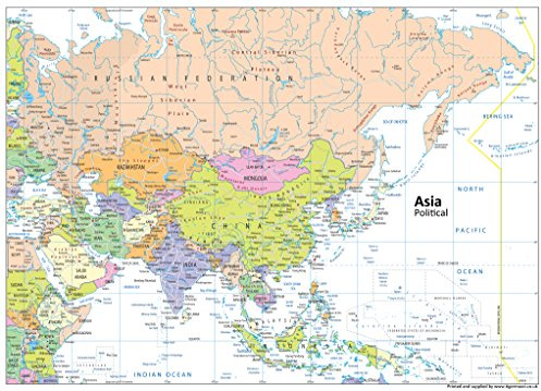Asien politische Karte – Papier laminiert – A1 Größe 59,4 x 84,1 cm