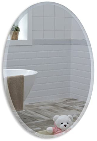 Neue Design Schöner ovaler Badezimmerspiegel, modern und stylish, mit abgerundeten Kanten, Wandbefestigung, Badspiegel, Wandspiegel, abgeschrägte Kante, Spiegel 70cm x 50cm
