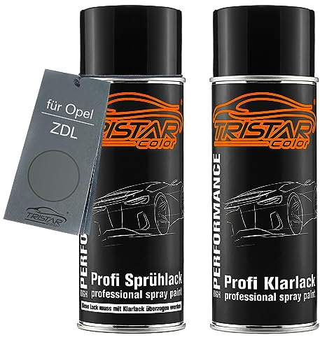 TRISTARcolor Autolack Spraydosen Set für Opel ZDL Graphite Grau Perl Metallic/Graphite Grey Perl Metallic Basislack Klarlack Sprühdose 400ml