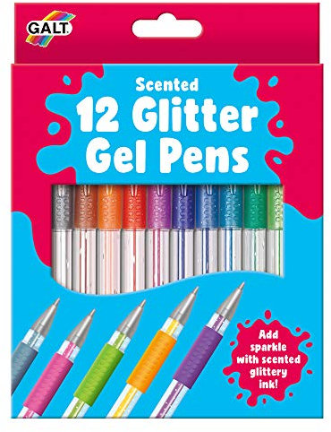 Galt 12 Glitter Gel Pens - Childrens Scented Colourful Metallic Gel Pens Kit, Arts and Crafts for Kids - Multicolour Sparkly and Glittery Pen Set for Colouring, Writing and Drawing - Ages 6 Years Plus