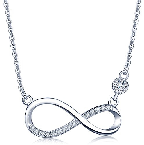 Unendlich U Fashion Unendlichkeit Zeichen Damen Halskette 925 Sterling Silber Zirkonia Anhänger Kette mit Anhänger, Silber
