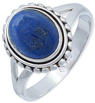 mantraroma Damen Ring 925 Silber Lapis Lazuli Edelstein blau schlicht groß modern