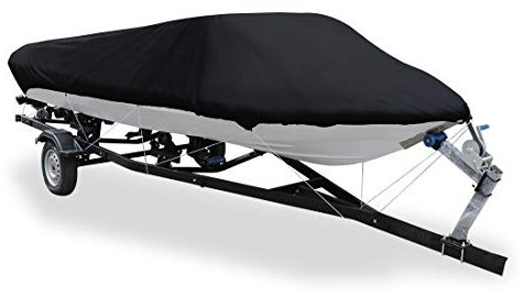 sourcing map 16-18ft 210D Couverture de Bateau remorquable Pêche étanche Forme en V Noir 570x300cm
