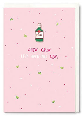 Hotchpotch Chin Lets Open The Gin Card with Enamel Gin Bottle Pin Badge - Greetings Card