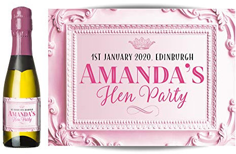 Personalised Label for Mini Champagne or Mini Wine Bottles (Baby Pink) – Anniversary, Wedding, Engagement, Hen Party, Birthday, Congratulations or Any Occasion You Like