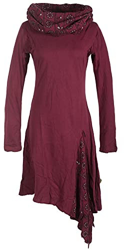 Vishes - Alternative Bekleidung - Asymmetrisches Langarm Damen Zipfelkleid Baumwolle Schalkragen dunkelrot 38