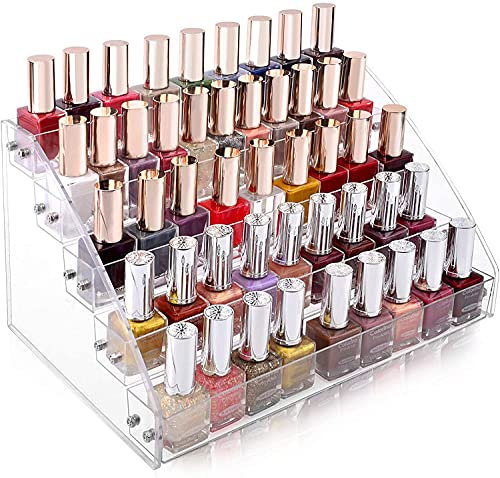 GOTOTOP Nail Polish Rack,Durable Nail Polish Acrylic Cosmetic Clear Makeup Varnish Display Stand Rack Organizer Holder Cabinet (Five Layers)