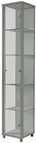 BR-Wohndesign Glasvitrine 172x32x33 cm in Silber/Alu mit 4 Glasböden, perfekt für Sammler