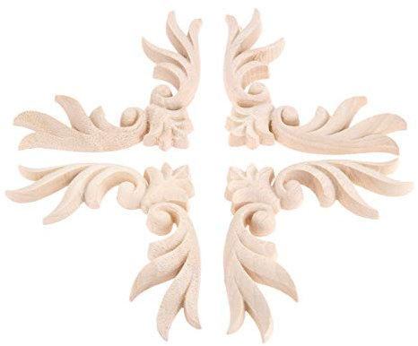 MUXSAM 4 Stück Ornament Wandornamente Holz Applique, Retroschnitzereien Europäische Schnitzereien Holzschnitzereien für Schranktüren Möbeltüren,10x10cm