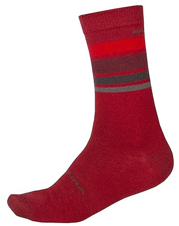 Endura BaaBaa Merino Stripe Socks for Cycling | Warmth and Breathability Socks, Red, L-XL