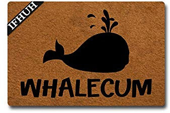 IFHUH Whalecum Wal Lustige Willkommensmatte Haustürmatte Gummi rutschfeste Unterseite Lustige Fußmatte Indoor Outdoor Teppich 60 cm (B) x 39,9 cm (L)
