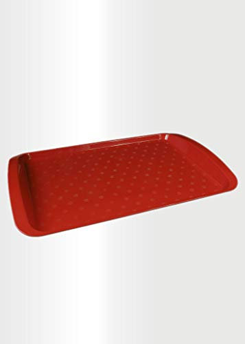 ECO Large Plastic Serving Tray for Tea & Food Serving | Multi-Purpose Dinner Tray for Home & Cafés | Food Trays for Lap | Multi Color Tea Trays for Kids Breakfast in Bed (Red, Large)