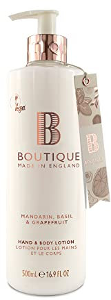 Boutique Mandarin, Basil & Grapefruit Fragrance Hand & Body Lotion 500ml – Vegan Body Moisturiser with Essential Oils, Made in England – Lightly Scented Refreshing Hand & Body Care