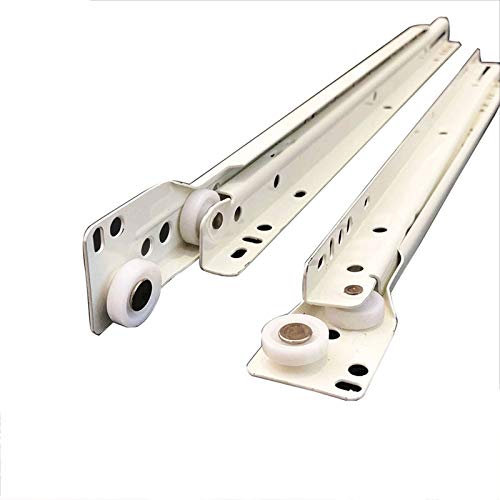 1 Paar,Metall Schubladenschienen 2 Knoten,Rolle Rollenführung Leichtes Laufverhalten Stumm,für Computertisch Tastaturhalterung,Weiße Pulverbeschichtung,mit Schrauben (450mm(18inch))