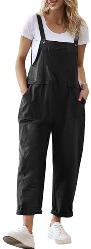 YESNO Women Long Casual Loose Bib Pants Overalls Baggy Rompers Jumpsuits with Pockets XL PV9 Black