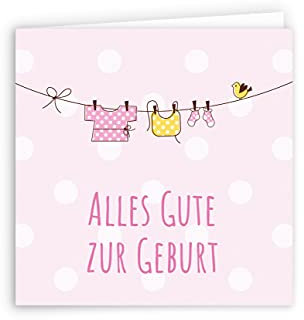 Friendly Fox Karte zur Geburt, 1x Glückwunschkarte Baby, quadratische Karte Baby Geburt, Grußkarte zur Geburt Baby Mädchen (Wäscheleine)