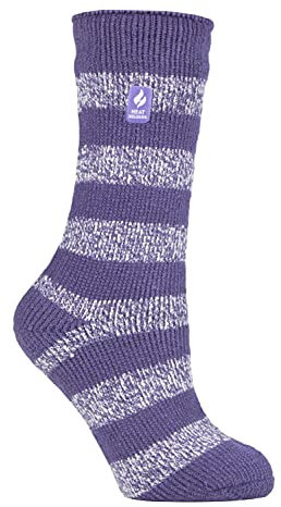 HEAT HOLDERS - Damen Extra Warm Innen Flauschig Thermosocken für Geschenk | Socken für Winter (DE/NL/SE/PL, Numerisch, 37, 42, Regular, Regular, Mulberry Lila/Weiß (Chunky Stripe))