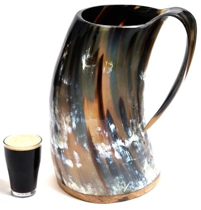 Laniti Enorme corno vichingo tazza extra grande stile medievale corno di bue genuino boccale per birra Ale, calice di vino, realizzato a mano, lucido, 150 ml
