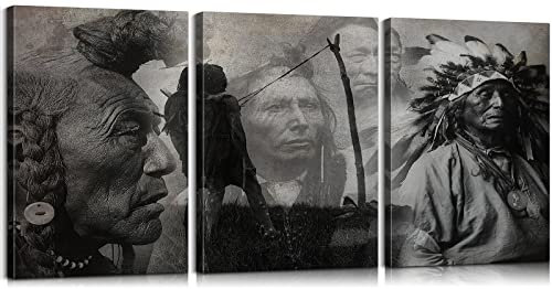 Mistyefly Indianer-Kunst, Wanddekoration, Schwarz-Weiß, Indianerhäuptling, Portrait-Poster, Indianer-Dekoration für Zuhause, Büro, 30,5 cm B x 40,6 cm H 7,6 cm