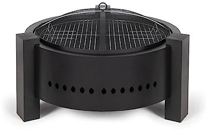 Livoo - Braséro DOC286 – Foyer extérieur de Chaleur pour Jardin ou Terrasse - Ø 59,5 cm – en Acier peint noir – Utilisation avec du Charbon et du Bois – avec un Capot de protection anti-étincelles