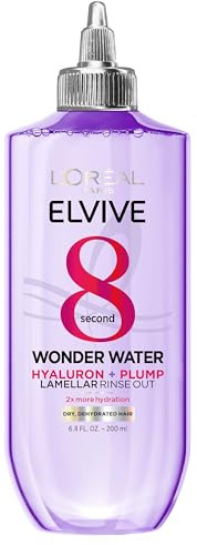L'Oreal Paris Elvive Hyaluron Plump Flash Hydration Wonder Water Hair Rinse, 8 Second Hydrating Hair Care Treatment for Soft, Shiny Hair, 6.8 Fl Oz