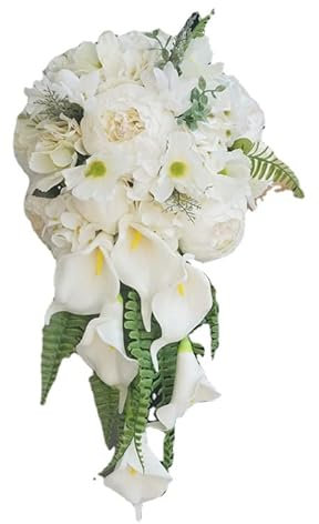 SHALOLY Künstliche Blumen-Hochzeitssträuße für Brautjungfern, die Pu-Calla-Lilien-Wasserfall-Brautstrauß für Boho-rustikale Hochzeitszeremonie-Jahrestag werfen
