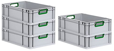 PROREGAL SuperSparSet 5x Eurobox NextGen Color | HxBxT 17x40x60cm | 34 Liter | Griffe grün offen | Glatter Boden | Eurobehälter, Transportbox, Transportbehälter, Stapelbehälter