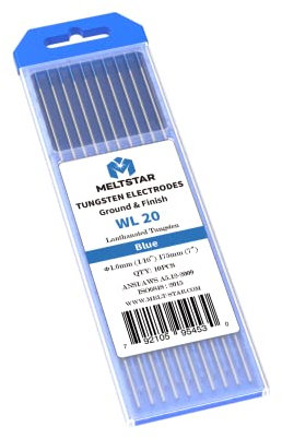 MELTSTAR WL20 blau 2% Lanthanoxid WIG Wolframelektrode Elektrode Ø1.6 x 175MM 10 Stückund strahlungsfreie professionelle Elektrode zum WIG-Schweißen, Polieren und Schleifen