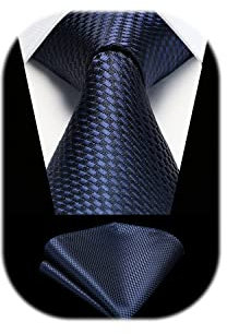 HISDERN Herren Krawatte Dunkel Blau Klassisch Hochzeits Krawatte mit Einstecktuch Set Formelle Business Elegant Party