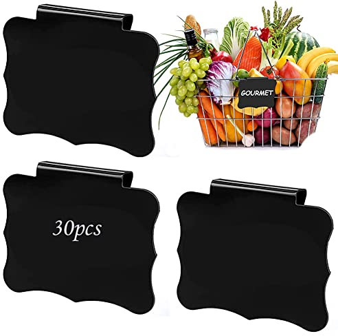 30 Stück PVC Korb Etiketten, Abnehmbare Clips Etiketten, Clip Etikettenhalter für Speisekammer, Schwarze Korb Etiketten Küche, Clip Etikette Halter, für Die Lagerung Bin Korb Box