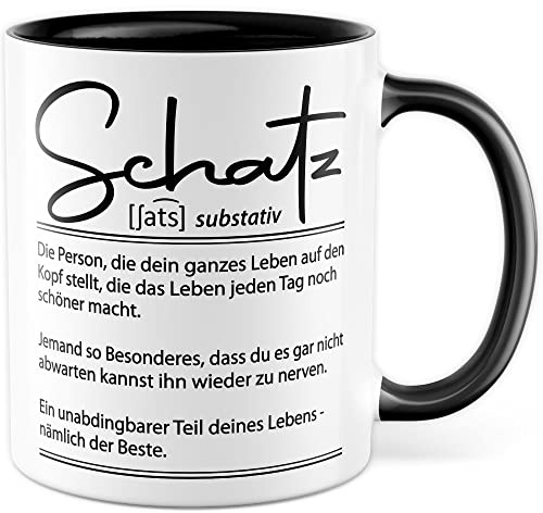 Valentinstag Tasse Geschenk, Schatz Definition Kaffeetasse mit Spruch süß Kaffee-Becher Freund Freundin Paar Beziehung Teetasse Ehemann Ehefrau Ehe Partner Partnerin (Weiß/Schwarz)