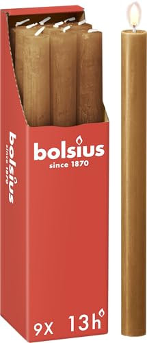 Bolsius - Rustik Stabkerzen - Hellbraun - 9 Stück - 27 x 2.3 cm - Länge Brenndauer 13 Stunden - Unparfümierte - Enthält Natürliches Pflanzenwachs - Ohne Palmöl