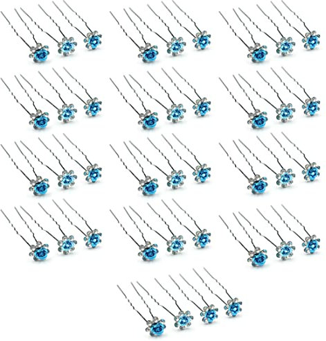 LEEQ U-förmige Haarnadeln - 40 Stück Brautrosen-Haarnadeln, Diamonte-Blume, Haarspangen, Haarschmuck für Braut, Hochzeit, Frauen und Mädchen