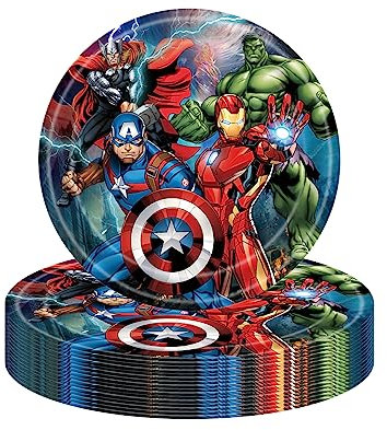 COSORO Marvel Avengers Superhero Paper Plates 9'',16Pcs Superhero Party Tableware Disposable Plate,Avengers Party Decor Captain America Iron Man Paper Plates Kids Boys Birthday Marvel Party Supplies