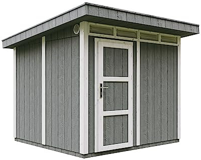 Gartenhaus Premium Qualität 5,9m² - L279xW293cm- All-Inclusive-Set mit Boden, Bitumen-Dachziegeln, Farbset- Hochwertiger Geräteschuppen aus Holzwerkstoffplatten LP Smartside - M903 Cavern Steel