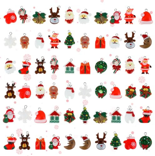 Amaxiu Mini Christmas Tree Hanging Ornaments, 30 Pcs Miniatures Xmas Resin Decorations Small Santa Claus Snowman Christmas Figurines Tiny Pendant Charm for DIY Craft Christmas Decor(Without Rope)