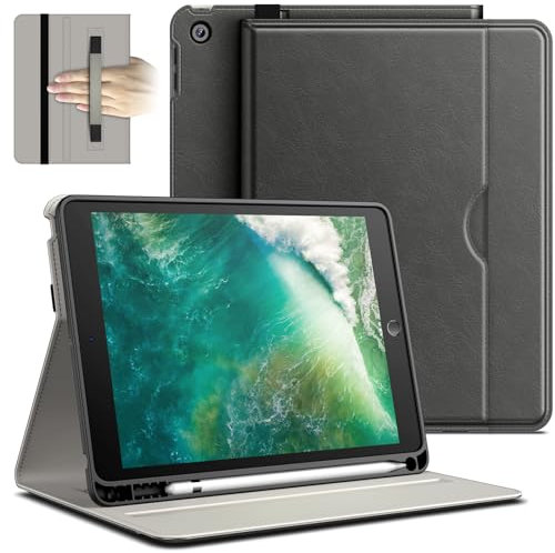 JETech Hülle für iPad 6/5 (9,7 Zoll, Modell 2018/2017, 6./5. Generation), PU Leder Folio Schützende Tablet Cover Schutzhülle mit Stifthalter & Tasche, Multi-Winkel Ansehen (Space Grau)