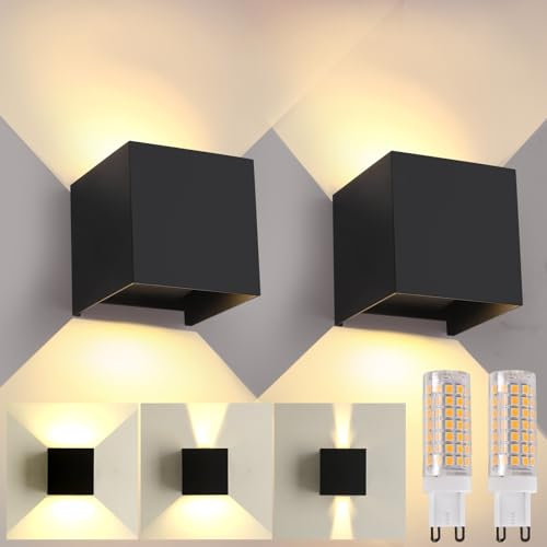 FUPE LED Wandleuchte Außenwandleuchte,LED Wandleuchten Innen/Außen,up and down leuchten aussen G9 Austauschbar 9W 3000K warmes Licht IP65 passend für Innen-/Außenwanddekorationsszenarien 2 Stücke