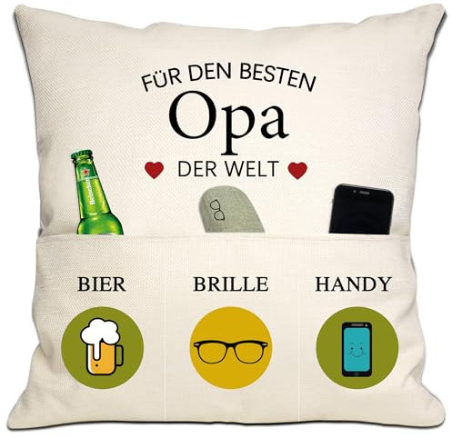 Opa Geschenk Kissenbezug 18x18 Zoll mit 3 Taschen - Bestes Opa Geschenk für Geburtstag, Vatertag