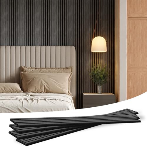SOCBAZZAR Two Wood Slat Acoustic Panels for Wall and Ceiling, 3D Fluted Wood Veneer Paneling, 94.5 x 8 Each Soundpoof Wooden Slat Wall Panel - Black Oak