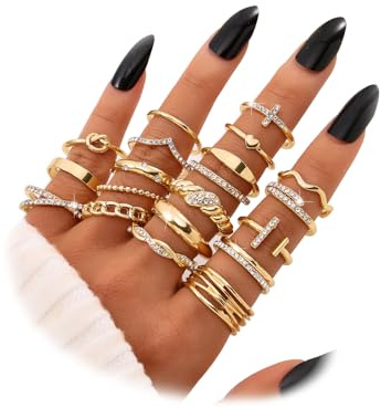 KISS WIFE Gold Silver Black Kunckle Rings Set for Women , Dainty Simple Trendy Cute Stackable Finger Rings Pack, Perfect for Stacking Layering on Thumb and Knuckle, Mixed Size, Jewelry Gift (Gold-Sparkling)