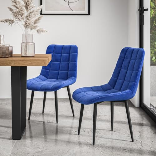 More4Homes SET OF 2 NOVA MODERN VELVET DINING CHAIR PADDED SEAT METAL LEGS KITCHEN (Blue)