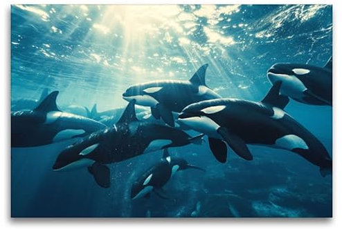 CALVENDO Premium Textil-Leinwand 120 x 80 cm Querformat Orca Schule | Wandbild, HD-Bild auf Keilrahmen, Wanddekoration, Kunstdruck von Kerstin Waurick