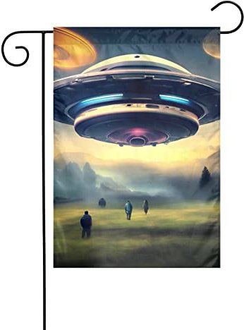 Ufo Landung Gartenflagge Frühling Sommer Gartenflagge – vertikal, doppelseitig, dekoratives Terrassenschild, Outdoor-Dekoration, 32,5 x 45,7 cm, Willkommensflagge für den Außenbereich